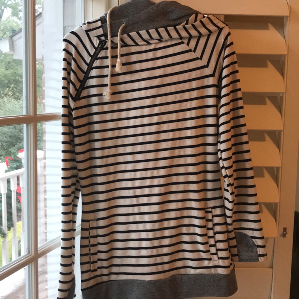 Adorable striped shirt/sweatshirt with double hood